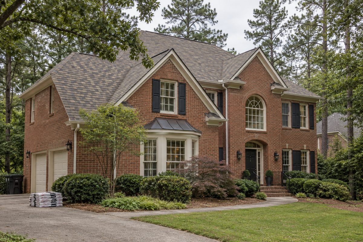 Brick home in Atlanta with a newly finished architectural shingle roof